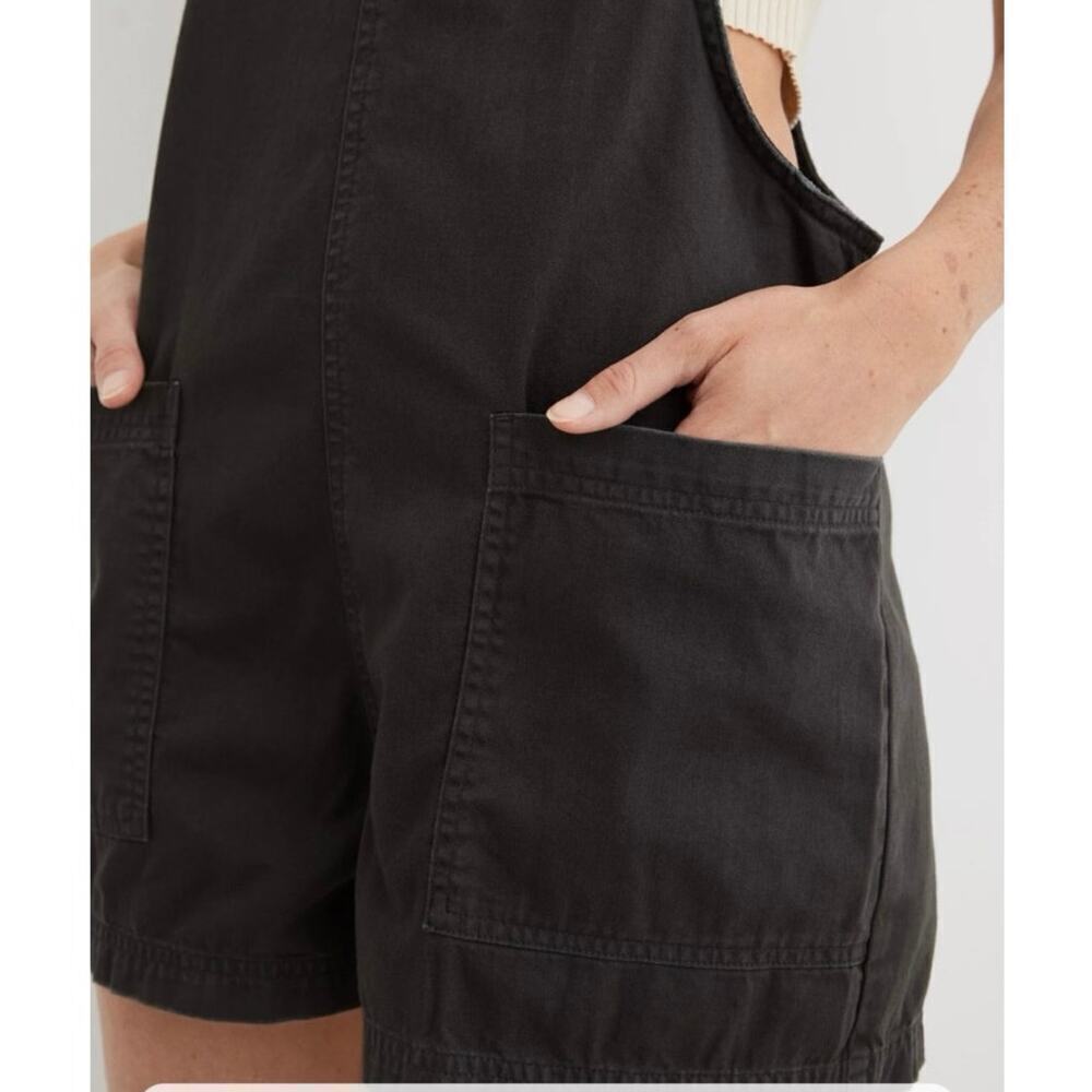 Aerie Beach Shortall Black Cotton Overalls Romper Women’s Size M - Picture 4 of 8